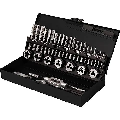 Produktbild: TOOLCRAFT Gewindeschneidsatz | DIN 352, DIN 223 | 32-teilig Gewindeschneider-Set | Stahl-Gewindeschneider | M3, M4, M5, M6, M8, M10, M12 | Werkzeug-Set | | Handwerkzeug Set, Heimwerker Werkzeug