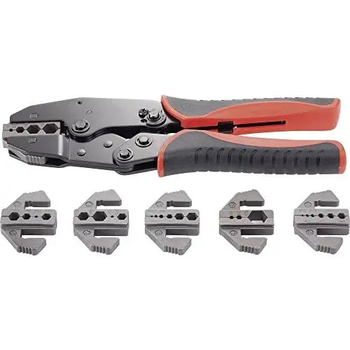 Produktbild: Toolcraft PZ-505 Crimpzange I 7-teiliges Presszangen-System I Koax-Crimpzange I Koaxial-Crimpzange I Crimpwerkzeug I Druckmoment-Einstellung 12-stufig I Kabel-Crimpzange