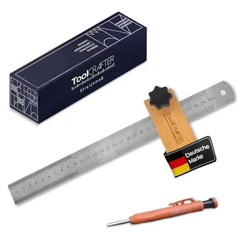 Produktbild: Streichmaß mit Stift – Praktisch & Multifunktional – Anschlaglineal – Stabil & Rostfrei – Anreisswerkzeug – für Holzbearbeitung, Heimwerken, Handwerk – Made in Germany