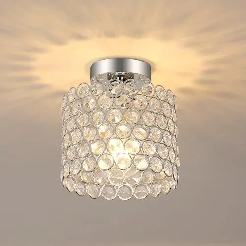 Produktbild: Toolight Kistall Deckenleuchte Moderne, Kristall Kronleuchter Metall Käfige Lampenschirm E27, Deckenlampe Kristall Beleuchtung Leuchte für Schlafzimmer Küche Bar Badezimmer Flur, Silber Ø18cm
