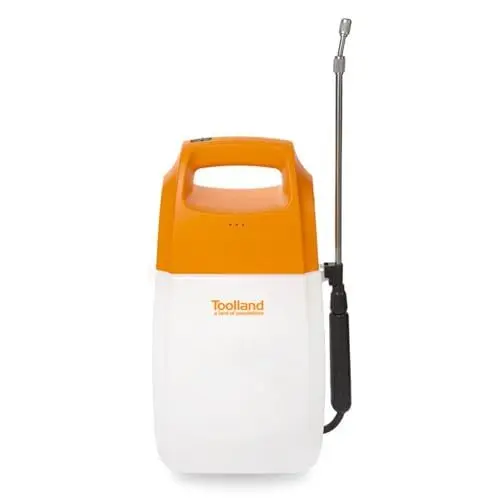 Produktbild: Toolland Drucksprüher akku 6 L, Gartenspritze, Sprühgerät für den Pflanzenschutz, 6L Füllinhalt, Universelle Sprühflasche, Unkrautvernichter, mit Schlauch, Tragegurt und Verstellbarer Düse, weiß,