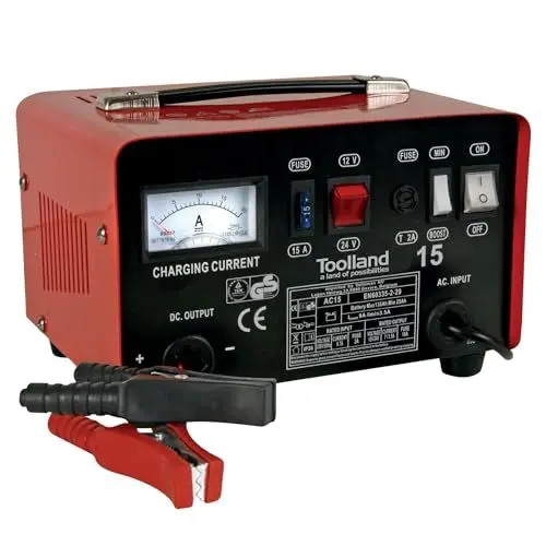 Produktbild: Toolland Kfz Booster, Batterie Ladegerät Motorrad, Batterie Ladegerät 12/24 V mit Starthilfe, Batterie Wächter Auto Traktor Boot, Batterieladegerät Kfz, für Blei-Säure-Batterien, 9 A