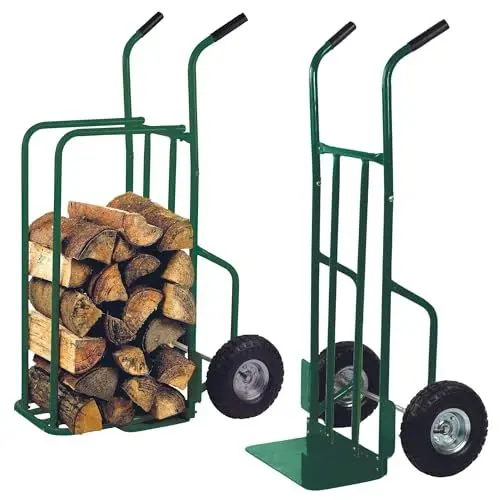 Produktbild: Toolland Sackkarre für Holz, Kaminholzwagen mit Rollen, Brennholzwagen, Holzwagen für Kaminholz, Holztransporter, Transportwagen luftbereift, Luftreifen, grün, Tragkraft 250 kg