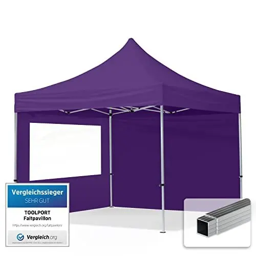 Produktbild: TOOLPORT Faltpavillon Faltzelt Pavillon 3x3m - 2 Seitenteile Aluminium 32mm Partyzelt 700N lila