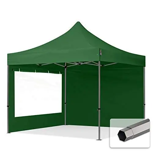 Produktbild: TOOLPORT Faltzelt Faltpavillon Pavillon 3x3m - mit 2 Seitenteilen (Panoramafenster) Premium Dach Partyzelt grün