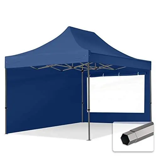Produktbild: TOOLPORT Faltzelt Faltpavillon Pavillon 3x4,5m - mit 2 Seitenteilen (Panoramafenster) Premium Dach Partyzelt blau