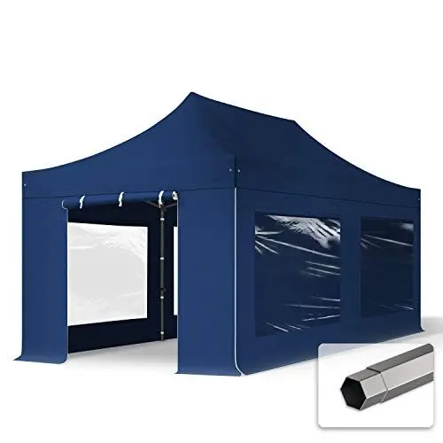Produktbild: TOOLPORT Faltzelt Faltpavillon Pavillon 3x6m - mit 4 Seitenteilen (Panoramafenster) Premium Dach Partyzelt blau