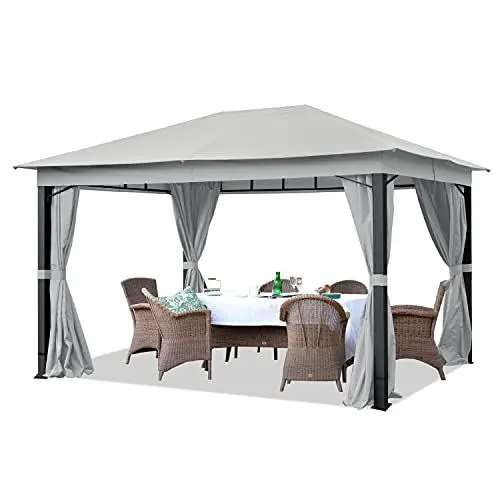 Produktbild: TOOLPORT Gartenpavillon 3x4 m ALU Premium ca. 220 g/m² Dachplane wasserdicht Pavillon 4 Seitenteile Gartenzelt hellgrau ca. 9x9cm Profil