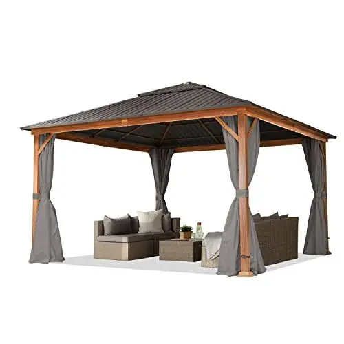 Produktbild: TOOLPORT Gartenpavillon 4x4 m Holzoptik, Stahldach Hardtop 4 Seitenteile in grau