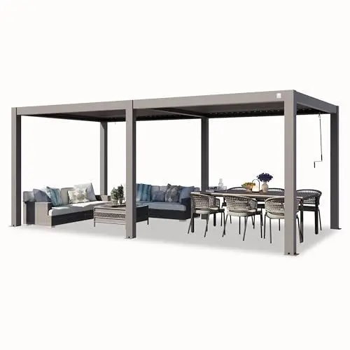 Produktbild: PRIMEYARD Pergola 3x6 m Aluminium Pfosten mit Lamellendach aus Aluminium graue Terrassenüberdachung
