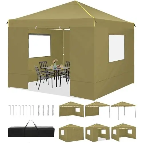 Produktbild: COBIZI Faltpavillon 3X3, Pavillon 3x3m Wasserdicht Stabil Winterfest, Faltbar Partyzelt mit 4 Seitenwänden Pop up Gartenpavillon Anti-UV für, Freien, Faltbar Gartenzelt, Khaki