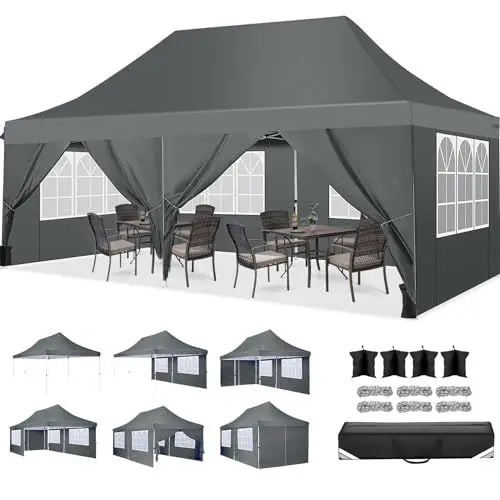 Produktbild: COBIZI Faltpavillon 3X6, Pavillon 3x6m Wasserdicht Stabil Winterfest, Faltbar Partyzelt mit 6 Seitenwänden & 4 Sandsack Pop up Gartenpavillon Anti-UV für Hochzeiten, Freien, Grau