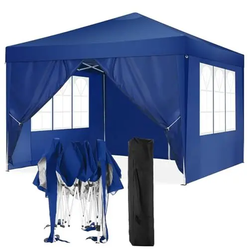 Produktbild: COBIZI Pavillon 3x3 Faltpavillon Wasserdicht Stabil Winterfest Faltbar Partyzelt mit 4 Seitenteilen Pop up Gartenpavillon UV Schutz 50+ Höhenverstellbar für Strand Hochzeit Camping, Navy Blau