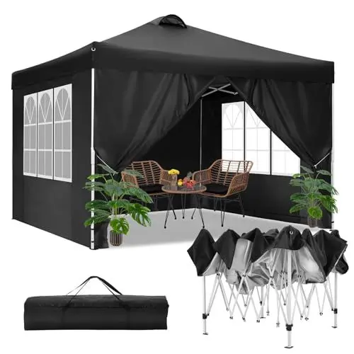 Produktbild: COBIZI Pavillon 3x3m Wasserdicht Stabil Winterfest Faltpavillon Partyzelt Gartenpavillon mit Entlüftung, 4 Seitenteilen, 4 Sandsack, Höhenverstellbar, Pop up Faltbar Gartenzelt, Schwarz
