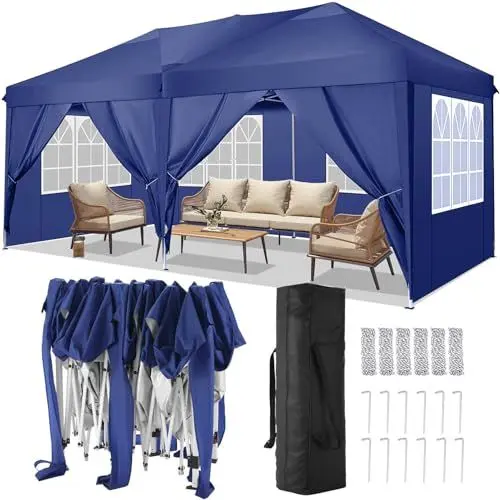 Produktbild: COBIZI Pavillon 3x6 Faltpavillon Wasserdicht Stabil Winterfest Faltbar Partyzelt mit 6 Seitenteilen Pop up Gartenpavillon UV Schutz 50+ Höhenverstellbar für Strand Hochzeit Camping, Navy Blau