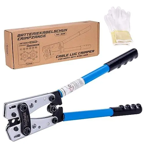 Produktbild: Toolwiz Batteriekabelschuh Crimpzange HX-50B Aderendhülsen Kabelschuhzange 6-50mm² 1/0-10AWG Kabelschuh Set Presszange Crimp von Kabel Drahtkabel, Profi KFZ Werkzeug, Krimpzange