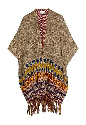 Produktbild: TOORE Damen Strick Poncho 15529226-TO01, Hellbeige Mehrfarbig, M/L