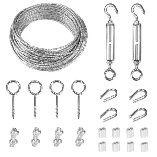 Produktbild: TooTaci 15M Gartendraht-Set – 2mm Edelstahlseil PVC-beschichtet mit M5-Spannschlössern, Rankhilfe für Kletterpflanzen, Zaunverstärkung, Bilderaufhängung für Gärten & DIY-Projekte