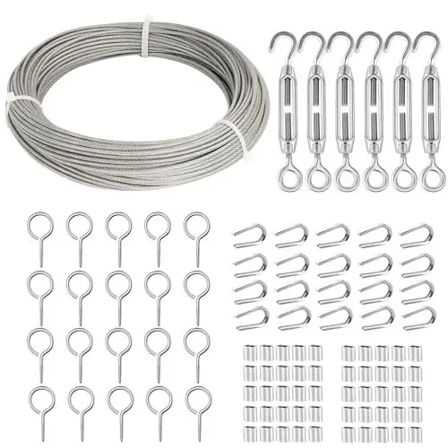 Produktbild: TooTaci 30M 2mm Drahtseil Set, 304 Edelstahl Spanndraht, Stahlseil Ummantelt aus PVC, Stahlseil mit ösen, Seilspanngarnitur, für Lichterkette Hängen, Rankhilfe für Kletterpflanzen,Gardinen