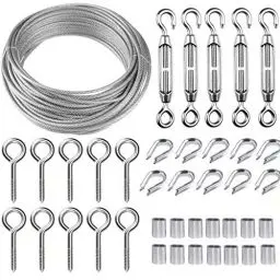 Produktbild: TooTaci 30m Drahtseil 2mm Stahlseil Ummantelt mit M5 Seilspanner – Stahlseil mit ösen Ideal für Kletterpflanzen, Gardinen, Dekoration, Beleuchtung und Hängende Objekte