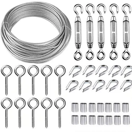 Produktbild: TooTaci 30m Drahtseil 2mm Stahlseil Ummantelt mit M5 Seilspanner – Stahlseil mit ösen Ideal für Kletterpflanzen, Gardinen, Dekoration, Beleuchtung und Hängende Objekte