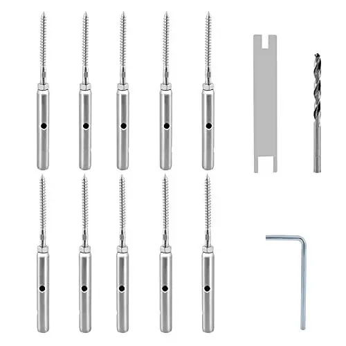 Produktbild: TooTaci T316 Edelstahl Seilspanner Spannschraube für 3mm Drahtseil,10 Stück Edelstahl Spannschraube Seilspanner zum Schrauben für Zaunspanner Drahtspanner,Geländer