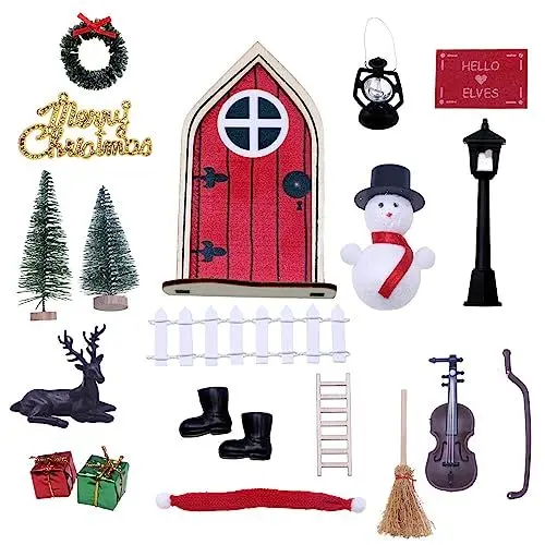 Produktbild: Wichteltür, Miniatur Wichtel Zubehör Wichteltür Set, Weihnachtsdeko Elfentür Feentür Puppenhaus für Kinder Beleuchtete Türen Fenster (20)