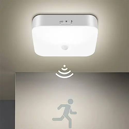 Produktbild: Toowell Akku Lampe mit Bewegungsmelder Innen, 10000mAh Aufladbar Akku Deckenleuchte LED Batterie Deckenlampe mit Bewegungsmelder, Kellerlampe LED Lampe Akku Leuchte für Badzimmer Garage Treppe Balkon