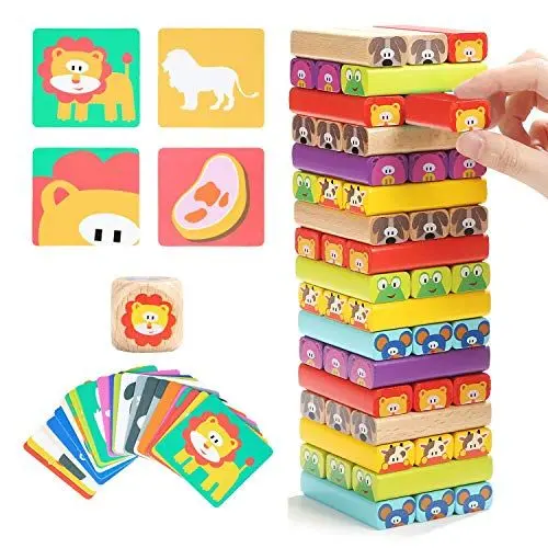 Produktbild: TOP BRIGHT Pädagogisches Kinderspiel ab 3 Jahre - Holzspielzeug Wackelturm Spielzeug für Mädchen und Jungs von 3 bis 9 Jahren - Stapelturm Holz Brettspiel