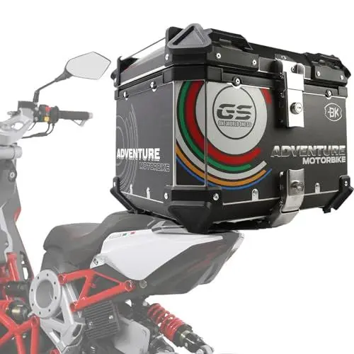 Produktbild: Top Case Motorrad Aluminium Motorradkoffer, 45L 55L 65L 80L 100L Motorrad Heckbox Mit Sicherheitsschloss, Rollerkoffer Helmkoffer(Silber,80L)
