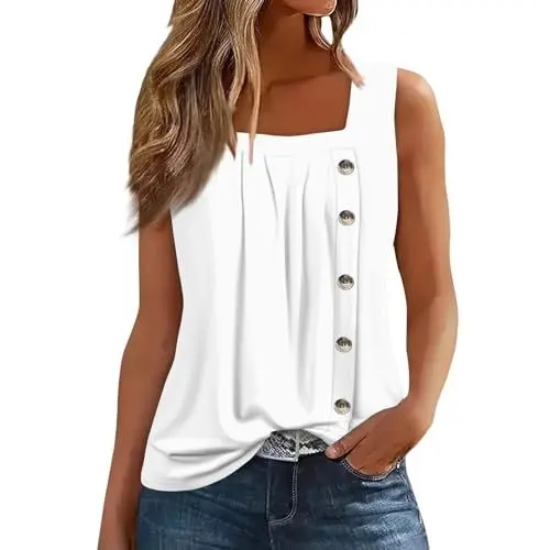 Produktbild: Top Damen Bluse Ohne Ärmel Damen Tshirt Ohne Ärmel Damen Damen Trägershirt Tunika Damen Sommer Lang Camisole Damen Top Weiß Damen Locker Tank Top Lang Damen Strandtop Damen Weiß XL