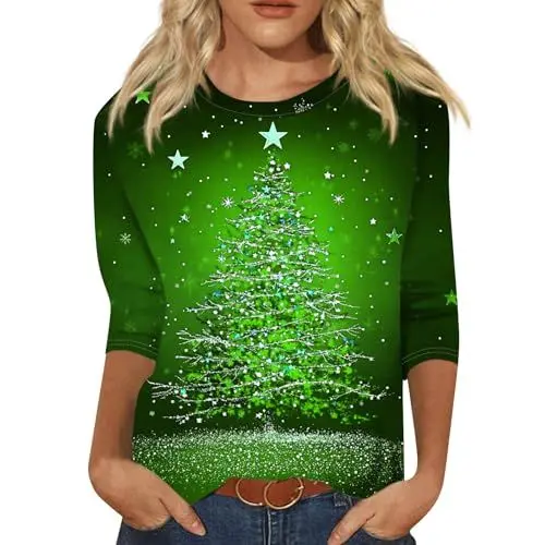 Produktbild: Top Weihnachten Damen Blinkender Weihnachtspullover Weihnachtsshirt Lustig Lustige Weihnachts-Sweatshirts Weihnachtsoutfit Festlich Einhorn Tshirt EIN Glühwein, Grün 3XL