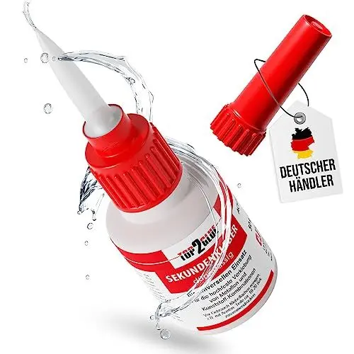 Produktbild: TOP2GLUE Sekundenkleber extra stark dünnflüssig 50g, hitzebeständig und wasserfest,Industriequalität für Handwerk Haushalt Hobby Modellbau Superkleber (1 Flasche)