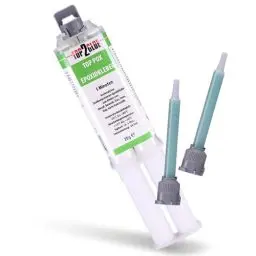 Produktbild: Top2Glue 2k Kleber | Epoxidharz Kleber | 5 Min Harz | echter Epoxy Kleber | 2 Komponenten Kleber | Kunststoff Metall Glas Stein Beton Holz | Express Kleber | 25g Spritze 1:1 + 2 Spitzen