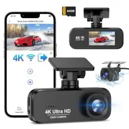 Produktbild: Topabol Dashcam Auto Vorne Hinten 4K+1080P, WiFi DashCam mit 64GB SD Karte, Dashcam Auto Vorne Hinten Kabellos G-Sensor,170° Weitwinkel, auto kamera Super Night Vision, Dash cam Unterstützt 256 GB Max