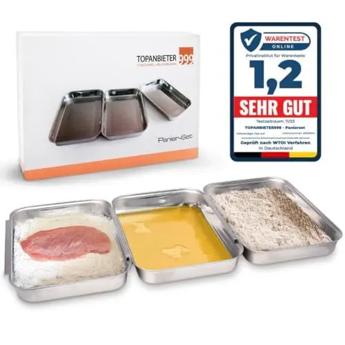 Produktbild: TOPANBIETER 999 Panierset - 3-teiliges Set aus Edelstahl - Spülmaschinengeeignet - Perfekt für Schnitzel - Panierschalen