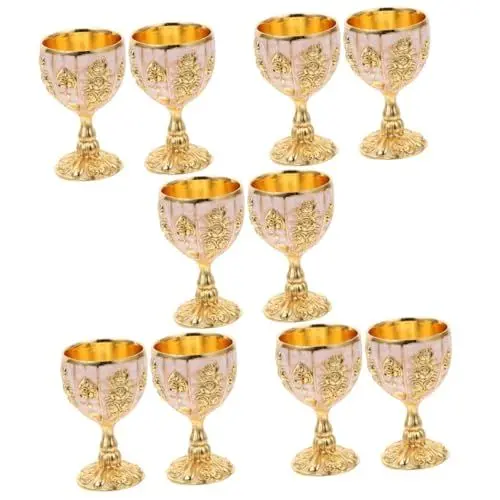 Produktbild: TOPBATHY 10 Stk Europäisches High-end Weinglas Whisky-becher Europapokal Sherry-gläser Eistee-gläser Goldene Kaffeetassen Geprägte Weingläser Retro-weinbecher Rotweinhalter Zinklegierung