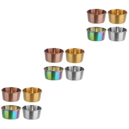 Produktbild: TOPBATHY 12 Stk Sauce Teller Dip Cups Gewürzschalen Saucen-Tauchbecher Sushi-Sauce-Schalen Stahlschale edelstahlschüsseln tapasschalen Sushi-Dip-Schalen Sauce Gericht Rostfreier Stahl