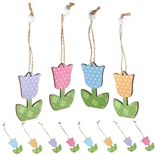 Produktbild: TOPBATHY 12st Tulpen-Ornament Tulpenschilder Holz Hängende Ornamente Holztulpen Tulpenbaum Hängende Dekoration Frühlingsschmuck Für Baum Ostern Bunte Tulpen Etikett Sommer Hölzern