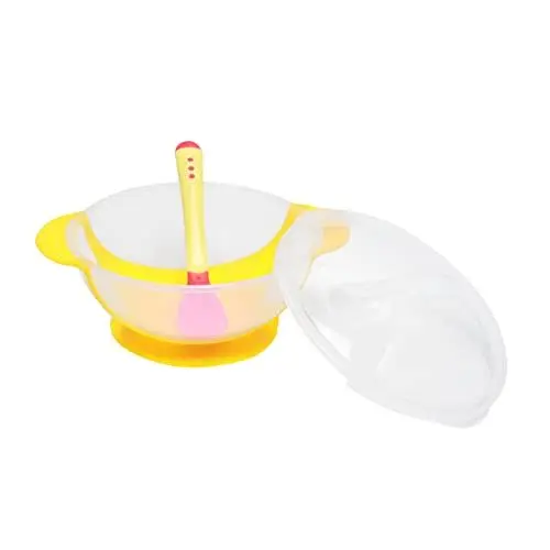 Produktbild: TOPBATHY Sicheres Temperaturgeschirr Kleinkindschüssel Schüssel Tasse Nichtschüssel Ohr Hitzebeständig Gelbe Schüssel Löffel