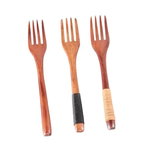 Produktbild: TOPBATHY 3 Stücke Japanischen Stil Holz Gabeln Gebunden Linie Einfache Elegante Geschirr Für Desserts Salate