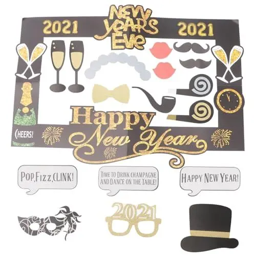 Produktbild: TOPBATHY 1 Satz Fotorequisiten 2021 Neujahrsfoto Nein Foto-Requisite Selfie-Rahmen Partyzubehör Bilderrahmen Dekorationen Für Die Ruhestandsfeier Make-up-Accessoires Papier 18 STK