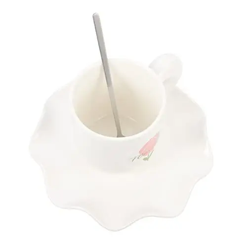 Produktbild: TOPBATHY 1 Satz Keramikbecher bürotasse cappuccinotassen britischer tee Latte-Becher Espressotasse Retro-Wasserbecher personalisierte Kaffeetasse empfindlich schmücken Blumen Weiß