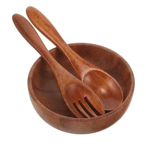 Produktbild: TOPBATHY Holz Salat Schüssel Set Mit Server Obst Schüssel Holz Salat Löffel Besteck Für Esszimmer