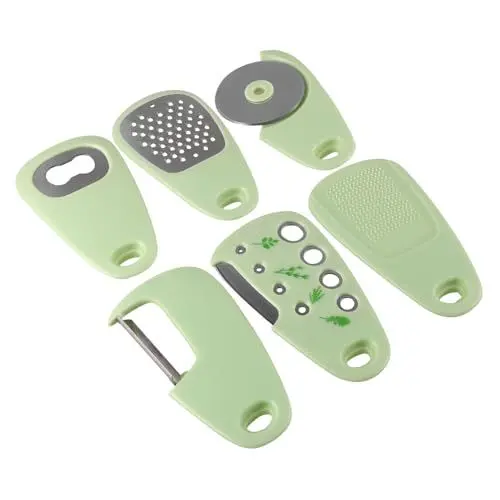 Produktbild: TOPBATHY 1 Satz ausstechplatte Cutter messser Easy putz schlüsselanhänger flaschenöffner Zerhacker Werkzeug multifunktionaler Slicer Obstschneider Reibe Rostfreier Stahl Olive Green