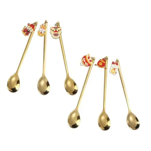 Produktbild: TOPBATHY Besteckset Zum Jahr Des Drachen 6-teilig Edelstahlbesteck Goldener Löffel Chinesisches Neujahrsthema für Dessert-probierlöffel