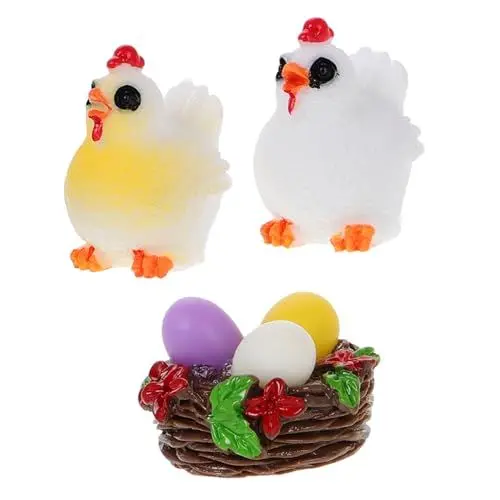 Produktbild: TOPBATHY 1 Set Kunstharz Schmuckstücke Gartendekoration Ornamente Miniatur Gartenstatuen Terrarium Miniaturen Hühner Feengarten Miniaturen Hühnerei Nest Figuren Eier Statue Figur