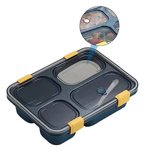 Produktbild: TOPBATHY 1 Stück 4 Lunchbox aus Kunststoff Mikrowellengeeignete Lunchbehälter tragbare Lunchbox Essensbehälter bento-box bento boxen Mahlzeit Behälter Schulbrotdose Blue Wiederverwendbar