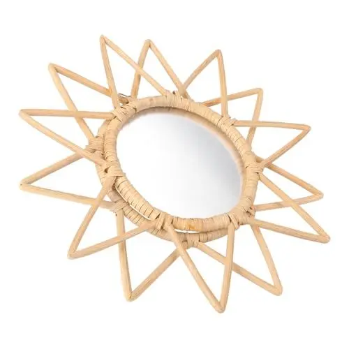 Produktbild: TOPBATHY Eleganter Rattanspiegel Für Wohnzimmer Dekoratives Wohnaccessoire Gewellte Wandkunst Schminkspiegel