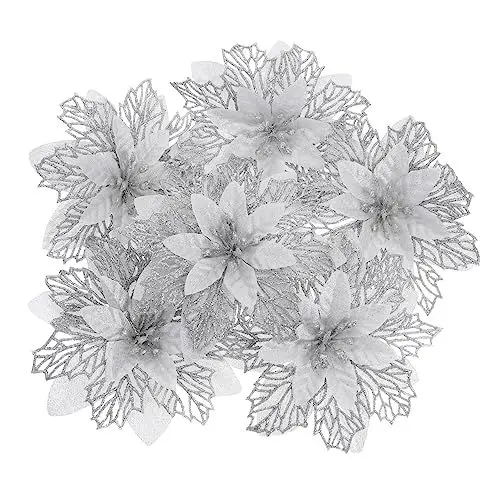 Produktbild: TOPBATHY 24 STK Weihnachtsdekorationen weiße Verzierungen Weihnachtsstern Blumen Weihnachtsdekor Weihnachtsgirlande weihnachtsblumen künstlich künstliche Blumen Christbaumschmuck Plastik